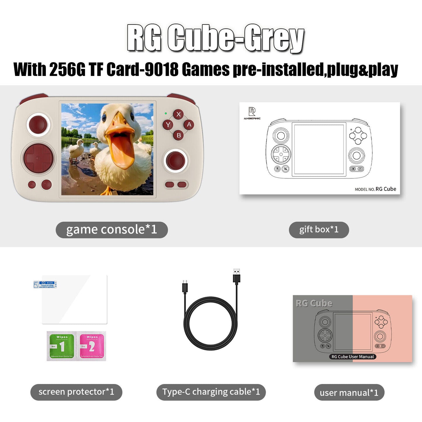 ANBERNIC RG Cube 3.95' IPS Handheld Game Console RGB Android 13 256G 9K+ Games