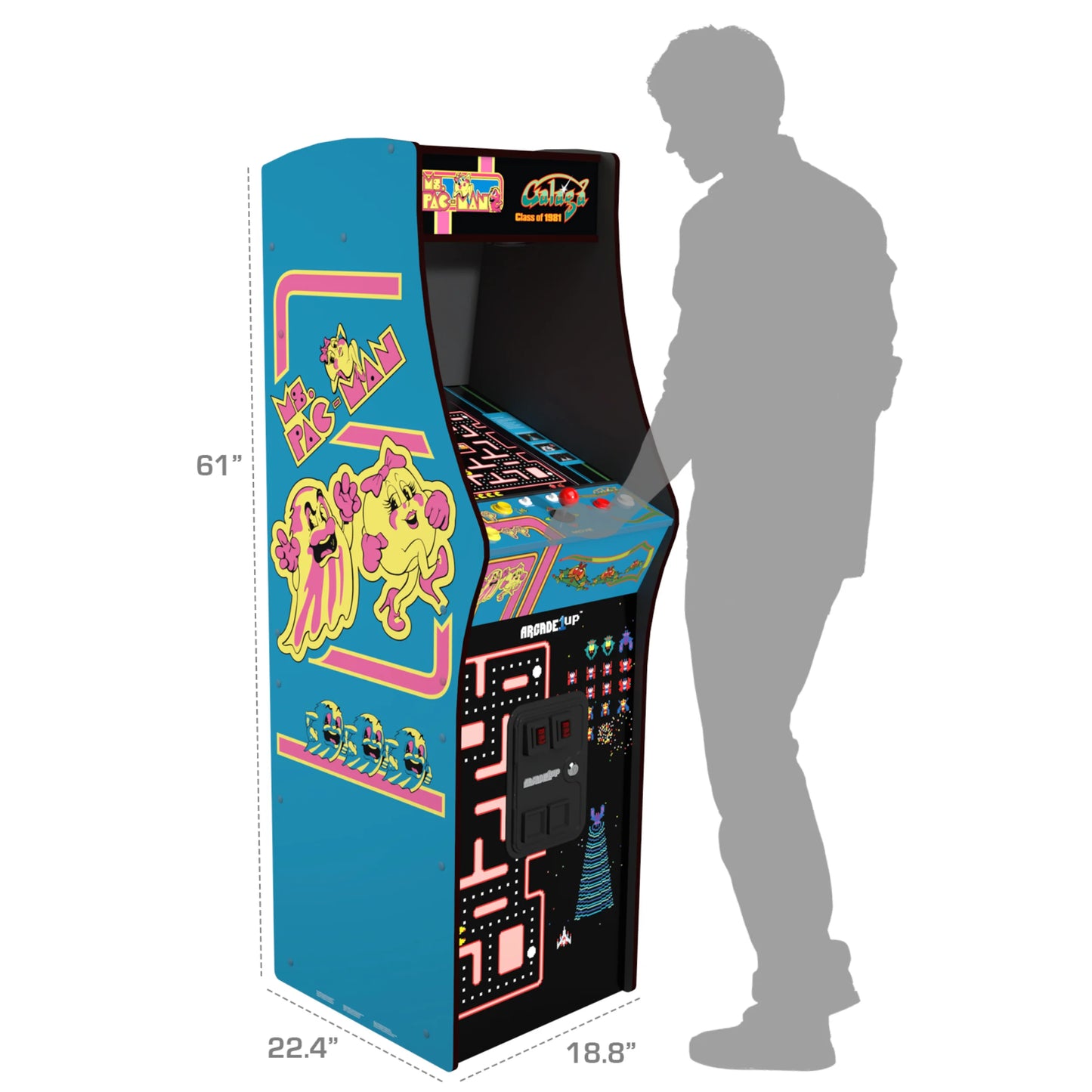 Ms. PAC-MAN & GALAGA Class of ‘81 Deluxe Arcade Game, Built for Your Home, with 5-Foot-Tall Full-Size Stand-Up Cabinet, 12 Classic Games, and 17-Inch Screen