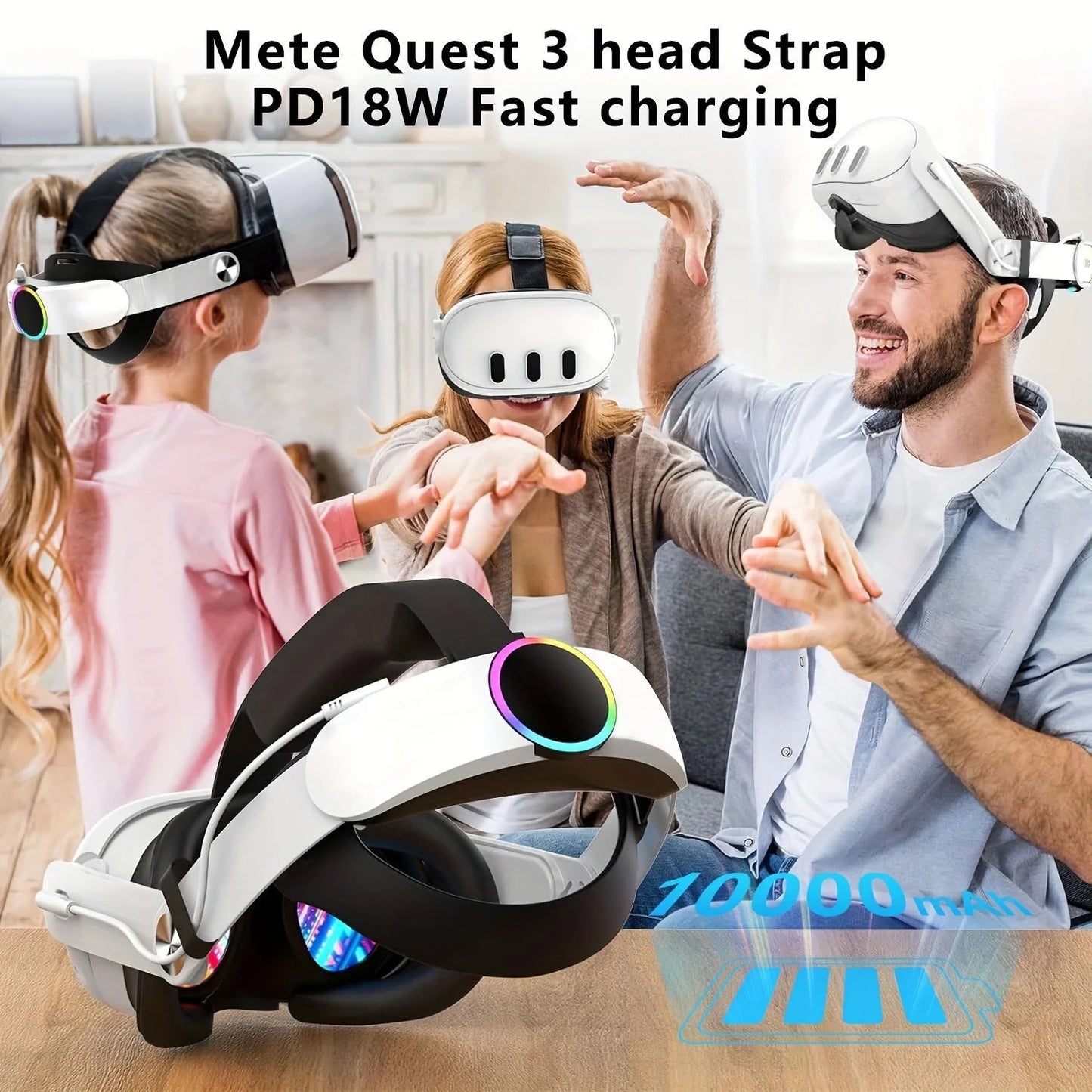 Battery Head Strap for Meta Quest 3/3S, 10000Mah Charging Elite Strap Replacement for Enhanced Comfort and Play Time, Adjustable Elite Strap VR Accessories for Meta/Oculus Quest 3S