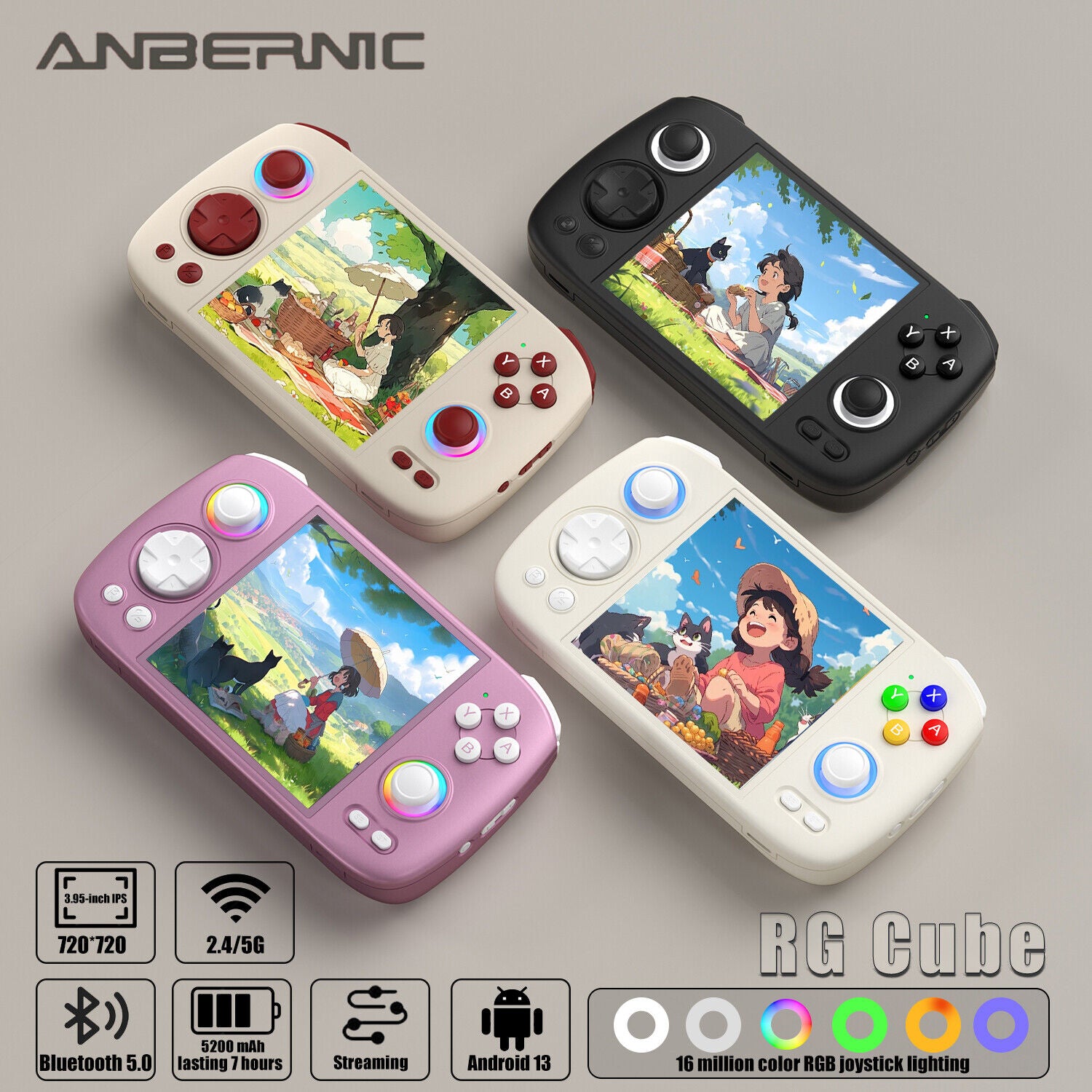 ANBERNIC RG Cube 3.95' IPS Handheld Game Console RGB Android 13 256G 9K+ Games