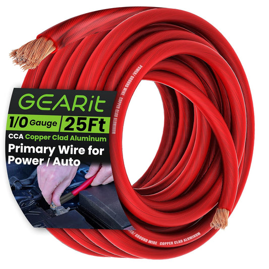 , 0 Gauge Wire, for Automotive Power/Ground, Battery Cable, Car Audio, Trailer, Amp, CCA Wire, Wire, Automotive Wire, Amp Kit, Battery Cables, Amp Wiring Kit, 25 Feet, Red Translucent