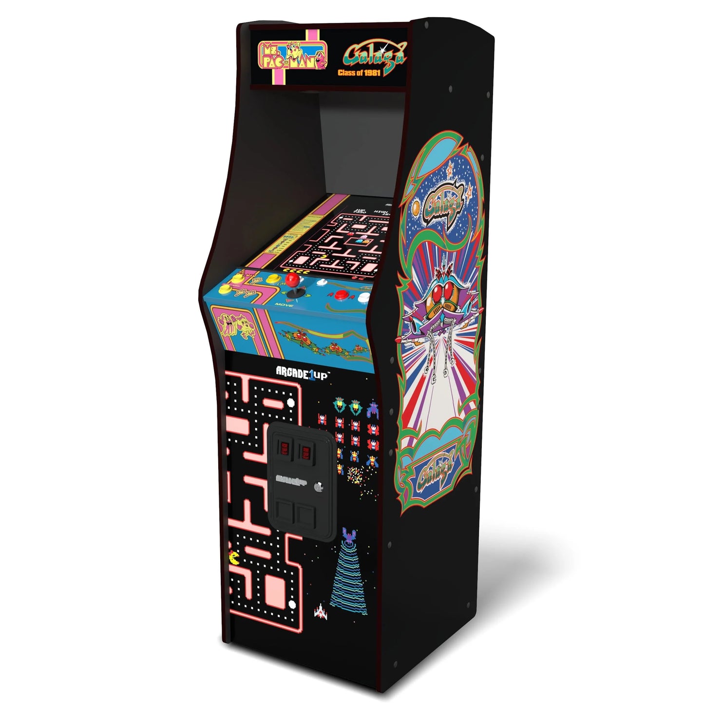 Ms. PAC-MAN & GALAGA Class of ‘81 Deluxe Arcade Game, Built for Your Home, with 5-Foot-Tall Full-Size Stand-Up Cabinet, 12 Classic Games, and 17-Inch Screen