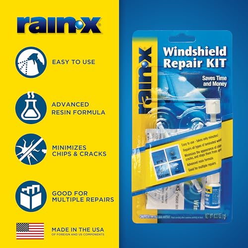 Rain-X 600001 Windshield Repair Kit - Quick and Easy Durable Resin Based Windshield Repair Kit for Chips and Cracks, Good for Round Damage Below 1" in Diameter and Cracks Smaller Than 12" in Length