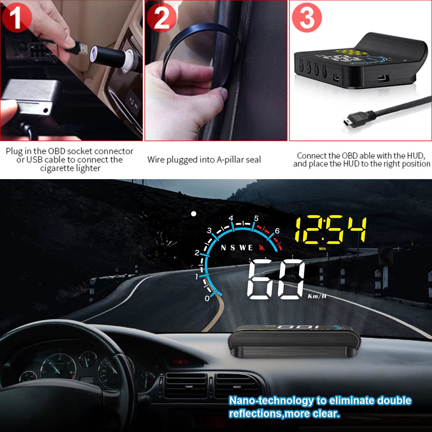 M12 HUD Car OBD2 GPS HUD On-Board Computer Auto Projector Head up Display Gadgets Inteligentes Electronics for Car Speedometer