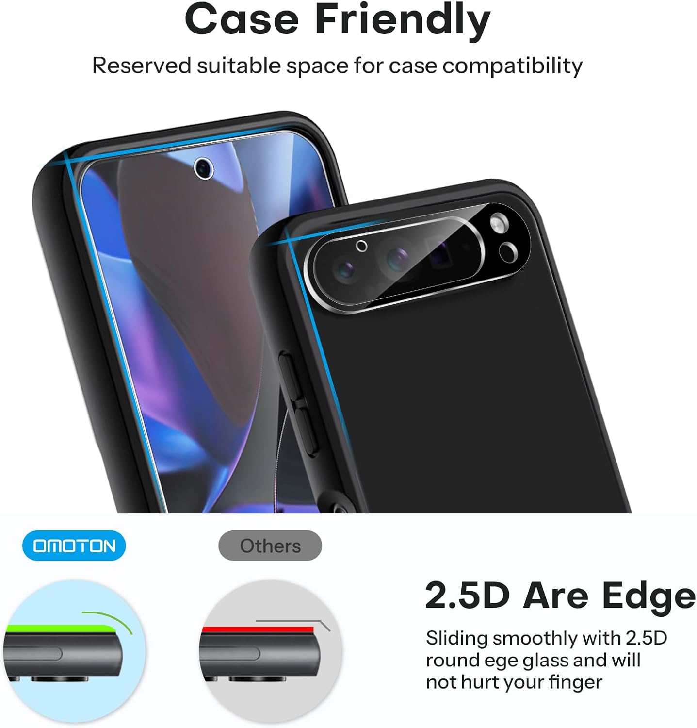 OMOTON 3+2 Pack for Google Pixel 9 Pro XL Screen Protector, 3 Tempered Glass Film & 2 Camera Lens Protector, Bubble-free, Not for 9 Pro/ 9