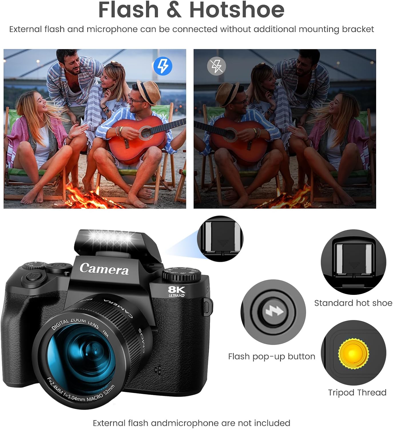 8K Digital Camera for Photography, Vlogging Camera for Youtube with Autofocus, WiFi Touchscreen 16X Digital Zoom Video Camera with 3000mAh Battery, Dual-lens, Lens Hood, 32GB TF Card and Flash,Black