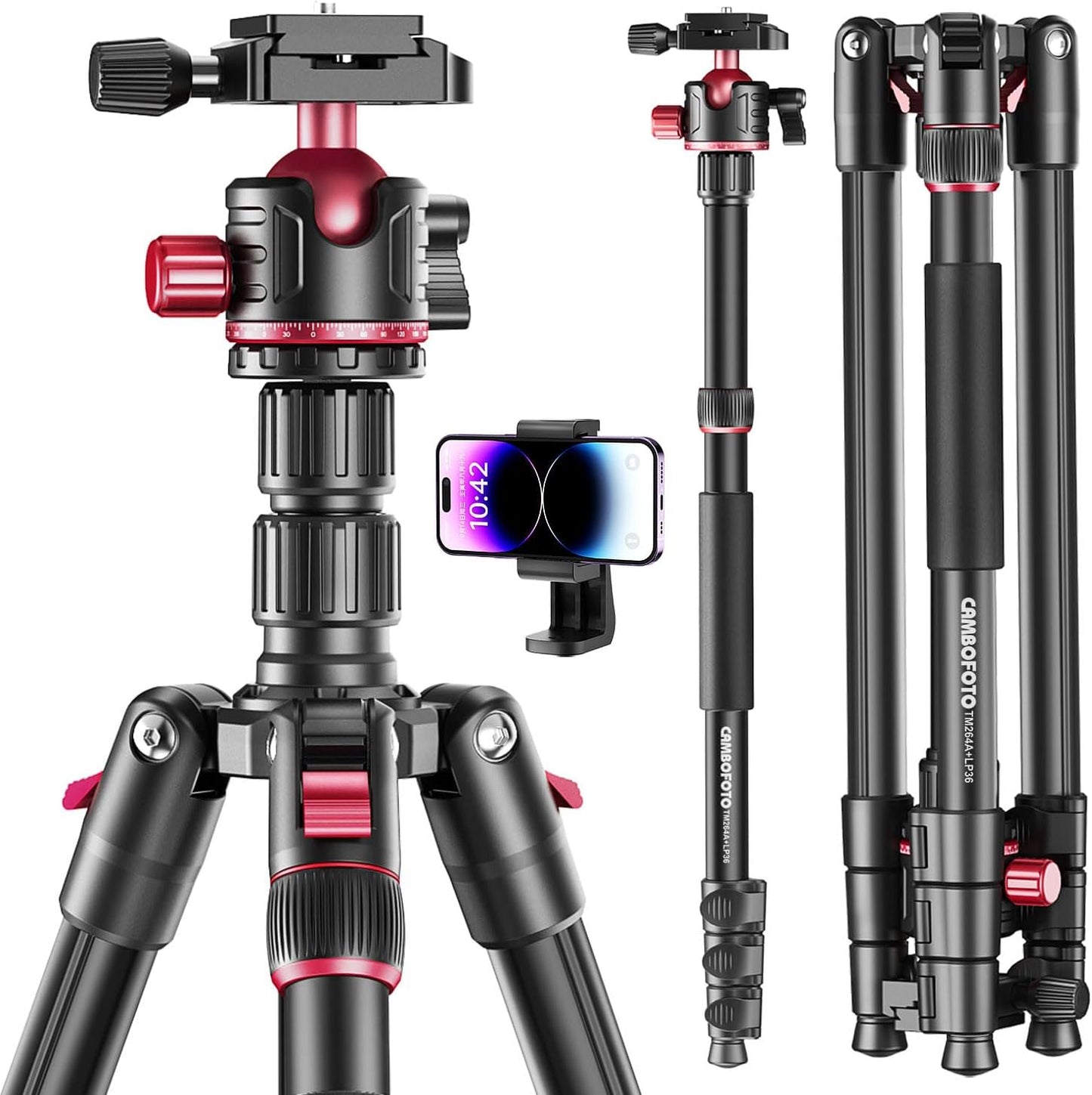 74-inch-Professional-Camera-Photography-Tripod, Ball Head Aluminum DSLR/SLR Tripod & Monopod with Carry Bag Compatible with Canon Nikon Binoculars Laser Telescope (Weight 3 Lbs, 13Lbs Load)