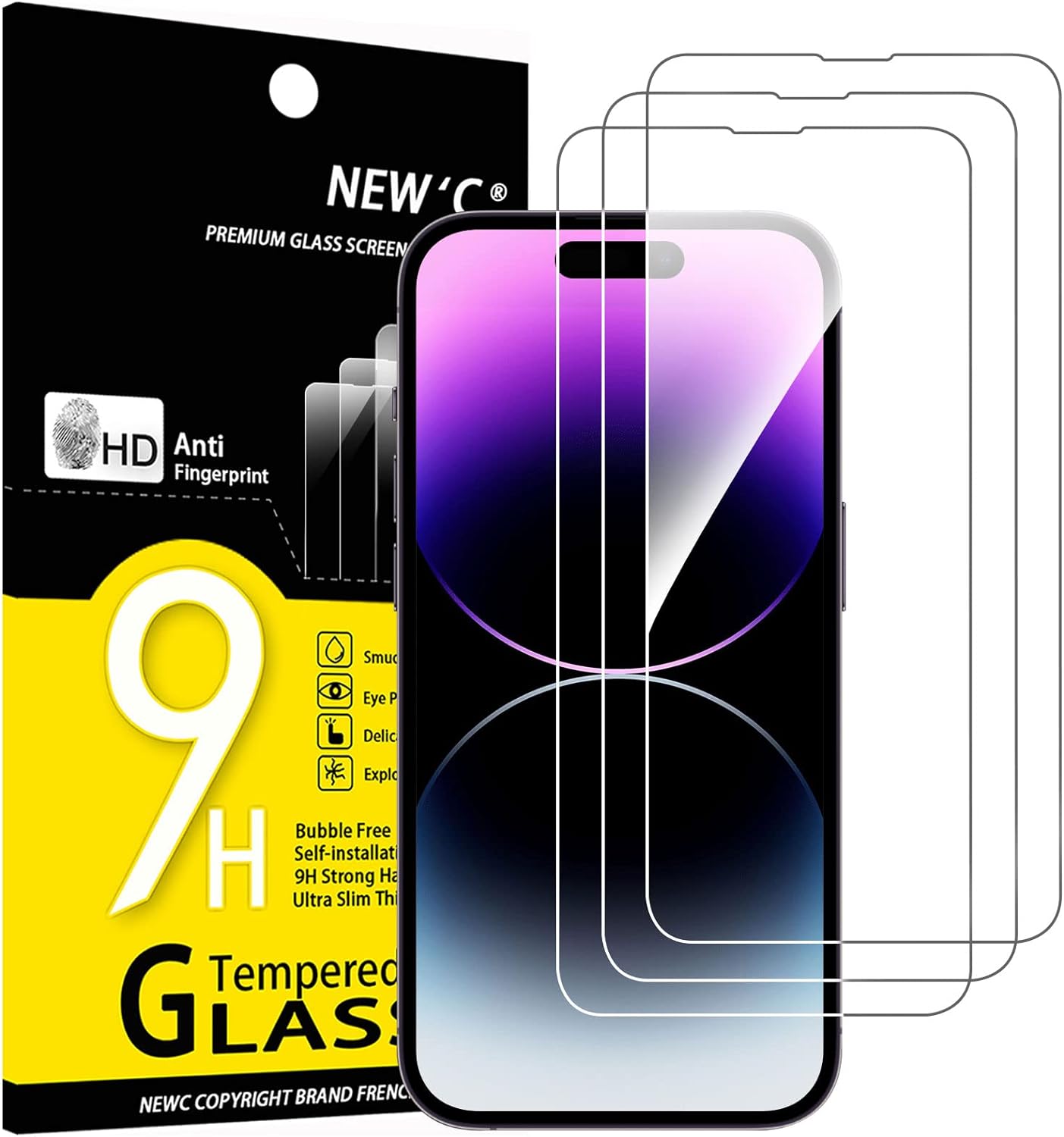 NEW'C 3 Pack Designed for iPhone 14 Pro Max (6,7") Screen Protector Tempered Glass, Case Friendly Anti Scratch Bubble Free Ultra Resistant