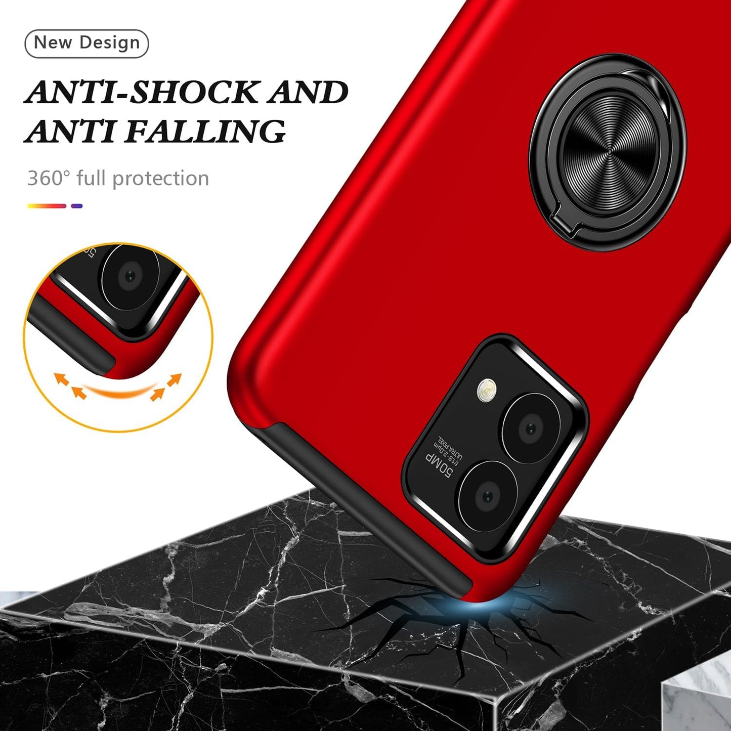 Motorola Moto G Stylus 5G 2023 Case - Military Grade Shockproof with Built-in Ring Holder & Kickstand - Car Mount Compatible - Red