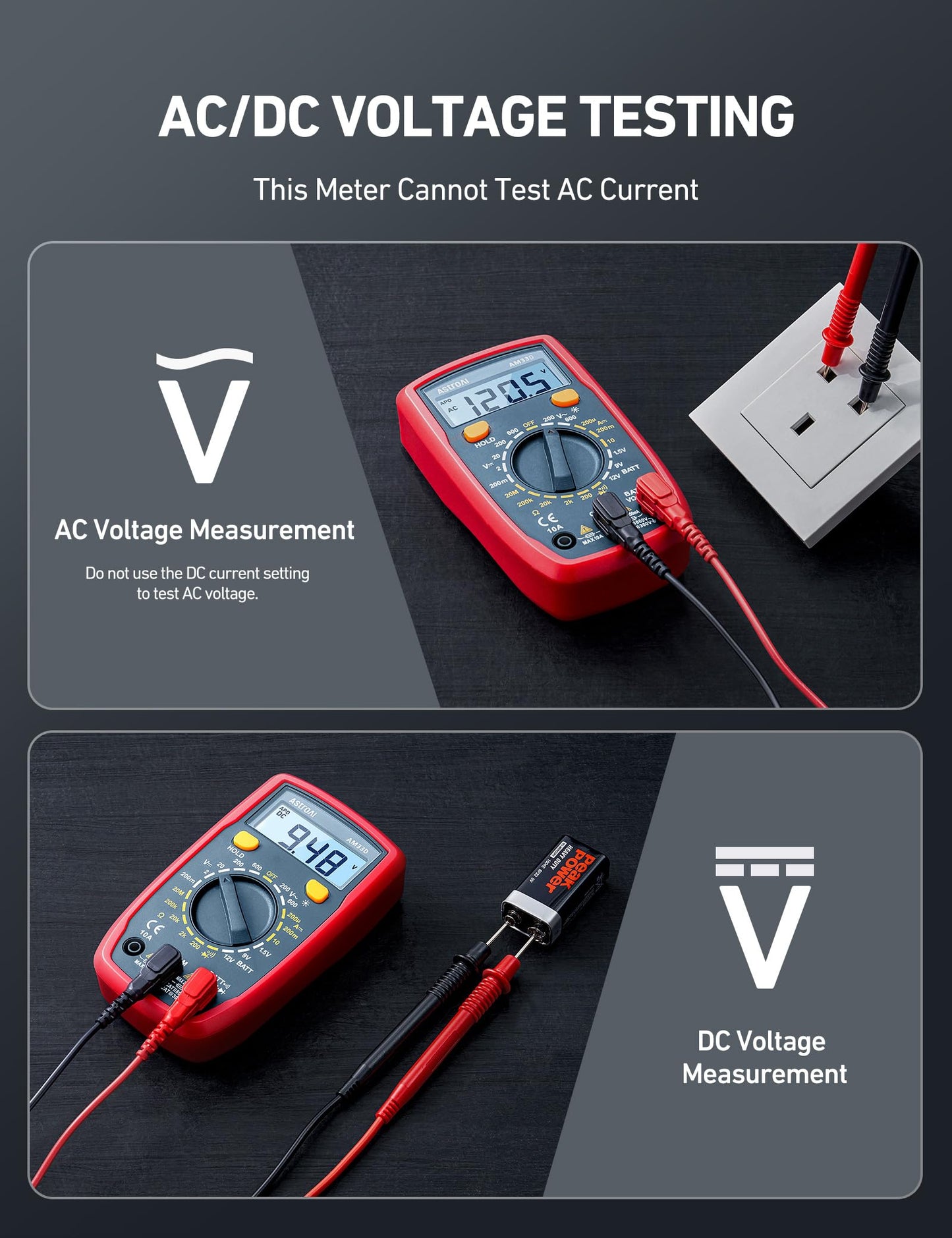 AstroAI Digital Multimeter Tester 2000 Counts with DC AC Voltmeter and Ohm Volt Amp Meter; Measures Voltage, Current, Resistance, Continuity and Diode, Blue