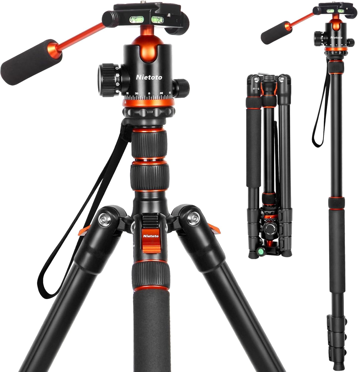 68" Tripod for Camera, 2 in1 Camera Tripods & Monopods with Removable Handle, Professional CNC Ball Head Camera Tripod, Heavy Duty Tripod for DSLR Camera Lasers Spotting Scope Binoculars Telescope