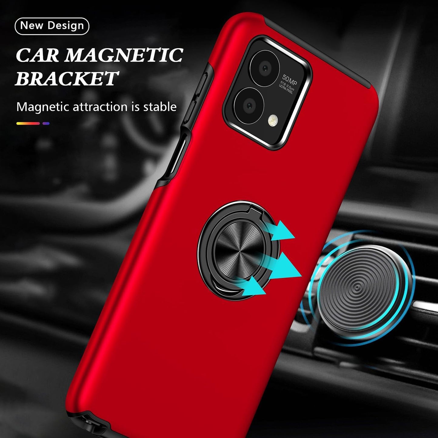 Motorola Moto G Stylus 5G 2023 Case - Military Grade Shockproof with Built-in Ring Holder & Kickstand - Car Mount Compatible - Red