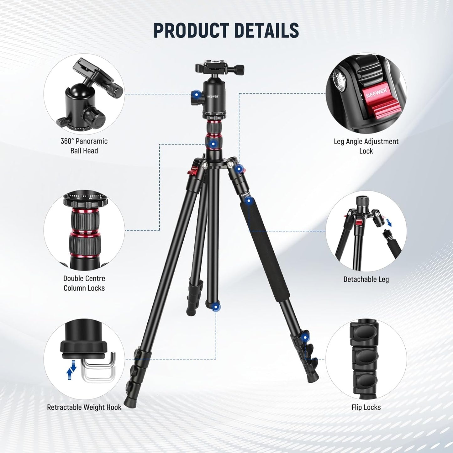 NEEWER 77 inch Camera Tripod Monopod for DSLR, Phone with 360° Panoramic Ball Head, 2 Axis Center Column, Arca Type QR Plate, Compact Aluminum Lightweight Travel Tripod 34lb Max Load, Bag Included