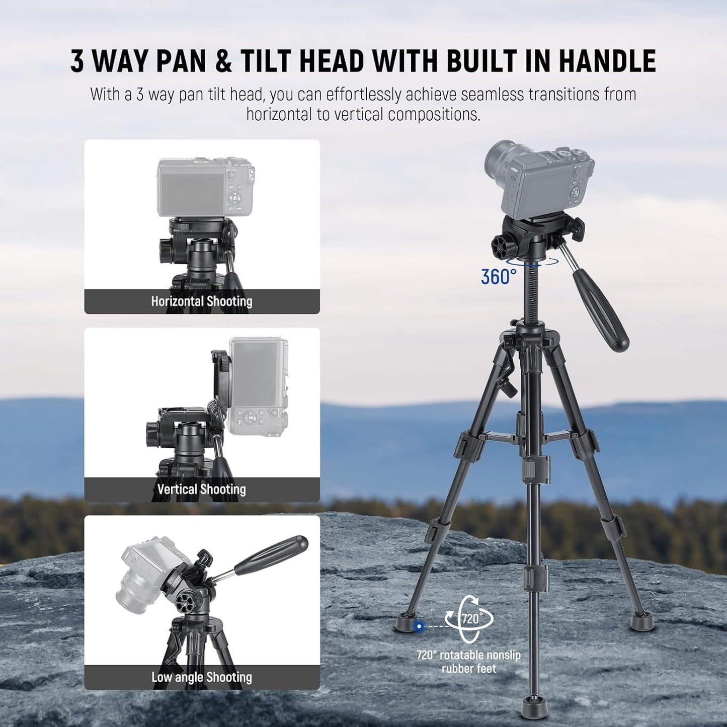 NEEWER Basic Mini Desk Tripod for iPhone & Camera with 3 Way Pan Tilt Head, Handle & Remote, Metal Portable Table Top Video Phone Tripod with 1/4" Plate for DSLR Camera Camcorder, Max Load 13lb, TP02