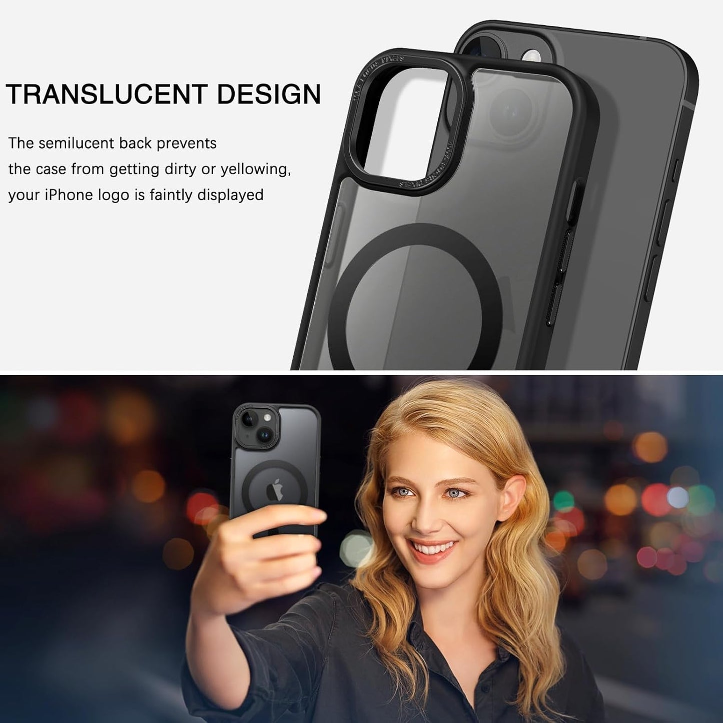 iPhone 15 Case, for iPhone 15 Phone Case [Compatible with Mag Safe Translucent Matte Magnetic Cover Shockproof Women Girl Protective Cute Case for iPhone 15 6.1", Black