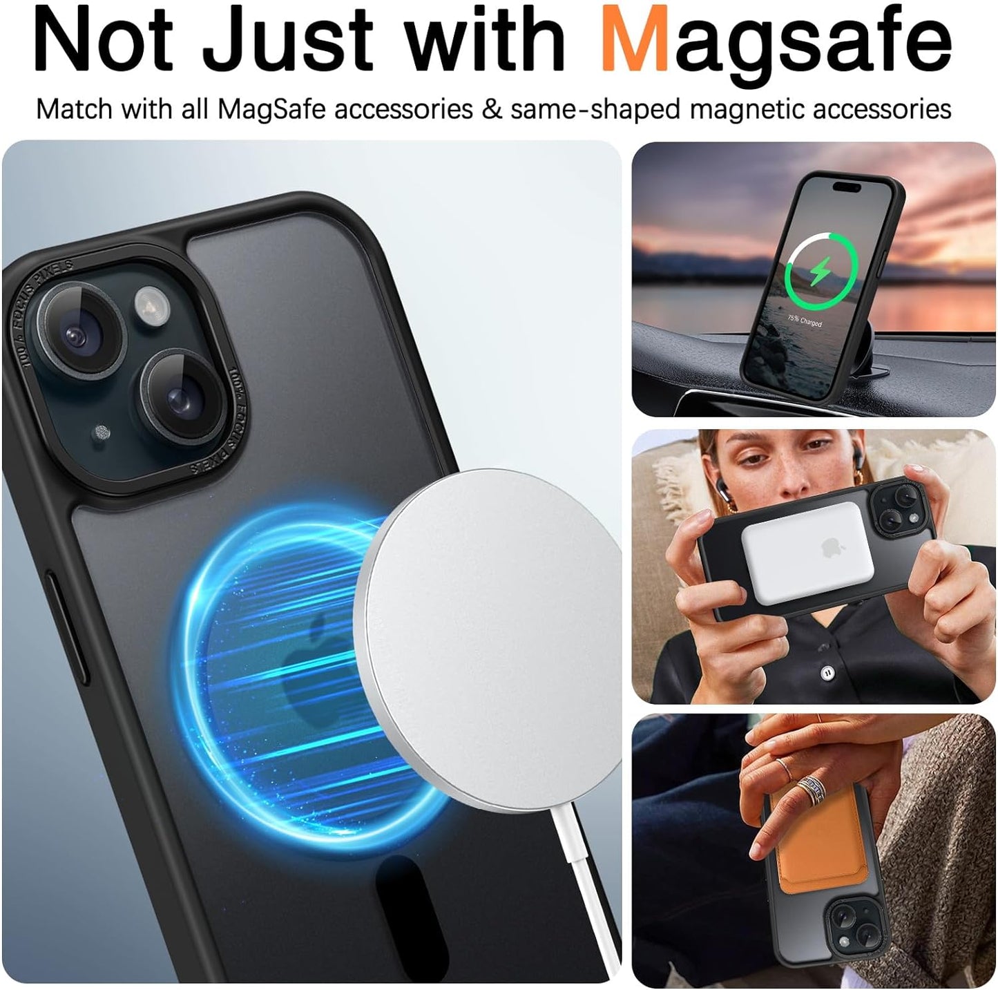 iPhone 15 Case, for iPhone 15 Phone Case [Compatible with Mag Safe Translucent Matte Magnetic Cover Shockproof Women Girl Protective Cute Case for iPhone 15 6.1", Black