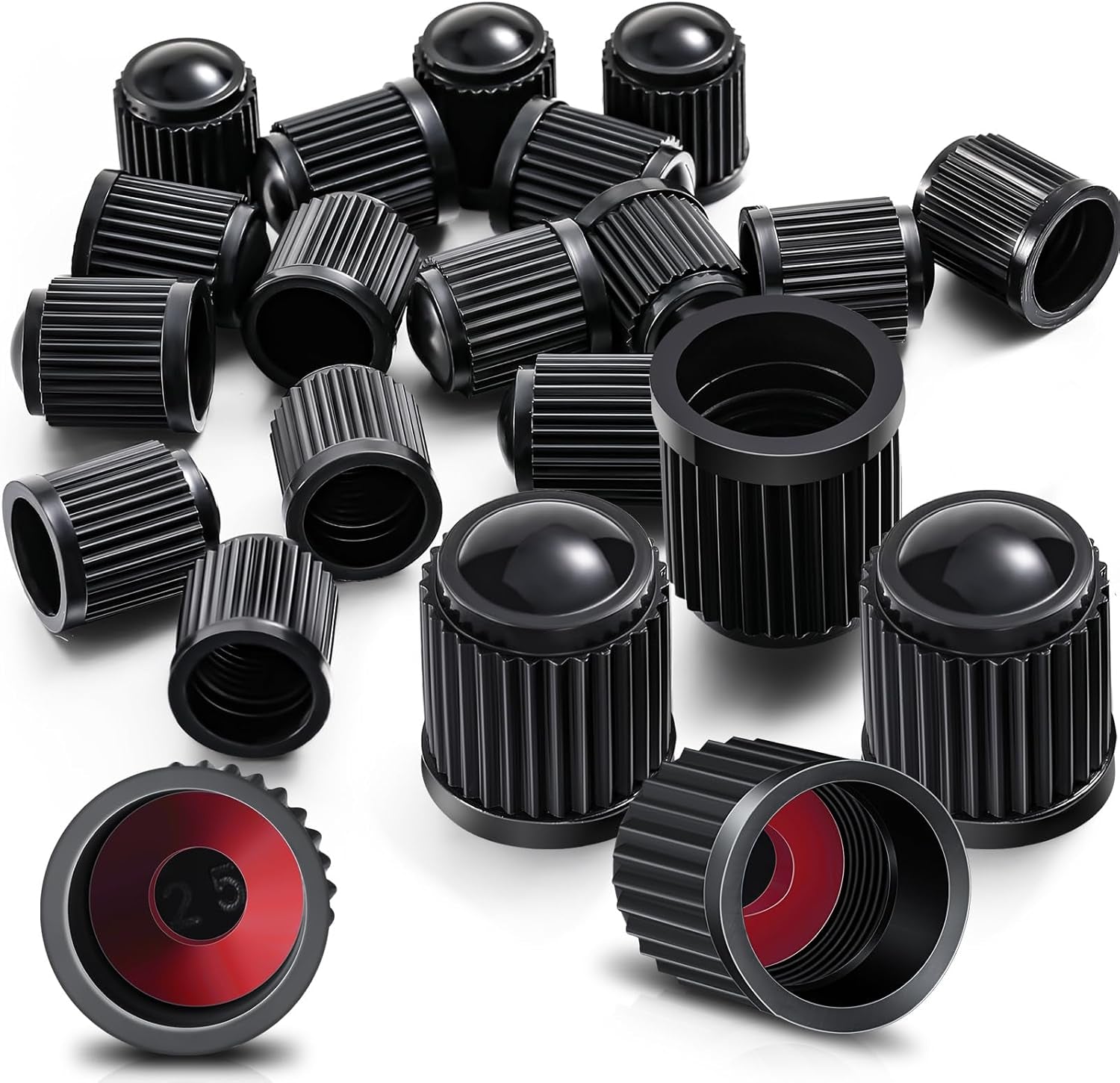 Plastic Tyre Valve Dust Caps for Car, Motorbike, Trucks, Bike and Bicycle, 20 Pack (Black)