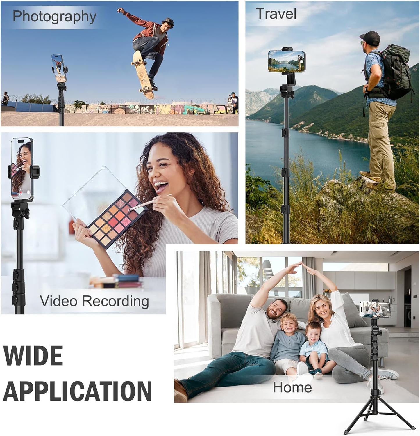 64” Tripod for Cell Phone & Camera, Phone Tripod with Remote and Phone Holder, Sturdy & Stable Height Adjustable Multi-Angle Shot Selfie Stick Tripod for Video Recording