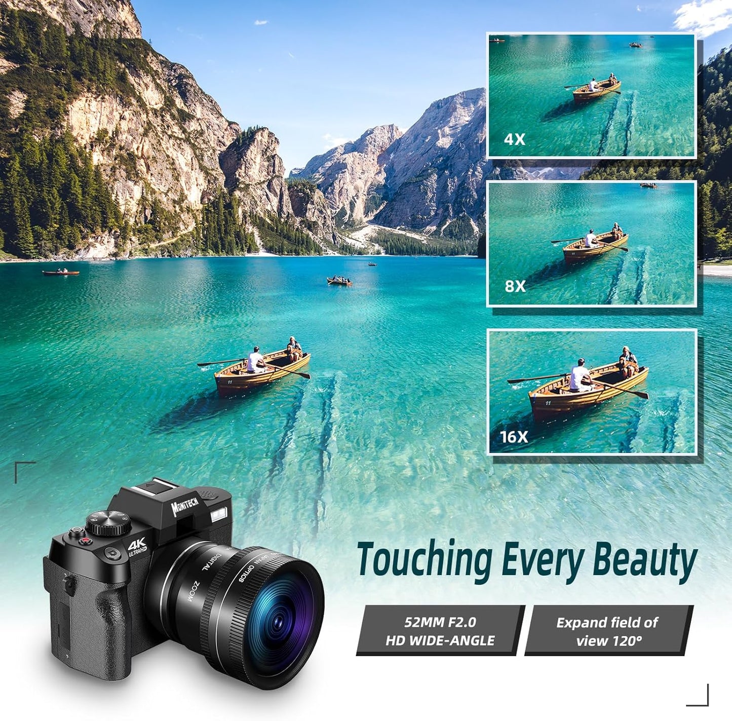 Mo Digital Cameras for Photography & 4K Video, 48 MP Vlogging Camera for YouTube with 180° Flip Screen,16X Digital Zoom,Flash & Autofocus,52mm Wide Angle & Macro Lens,2 Batteries,32GB SD Card(Black)