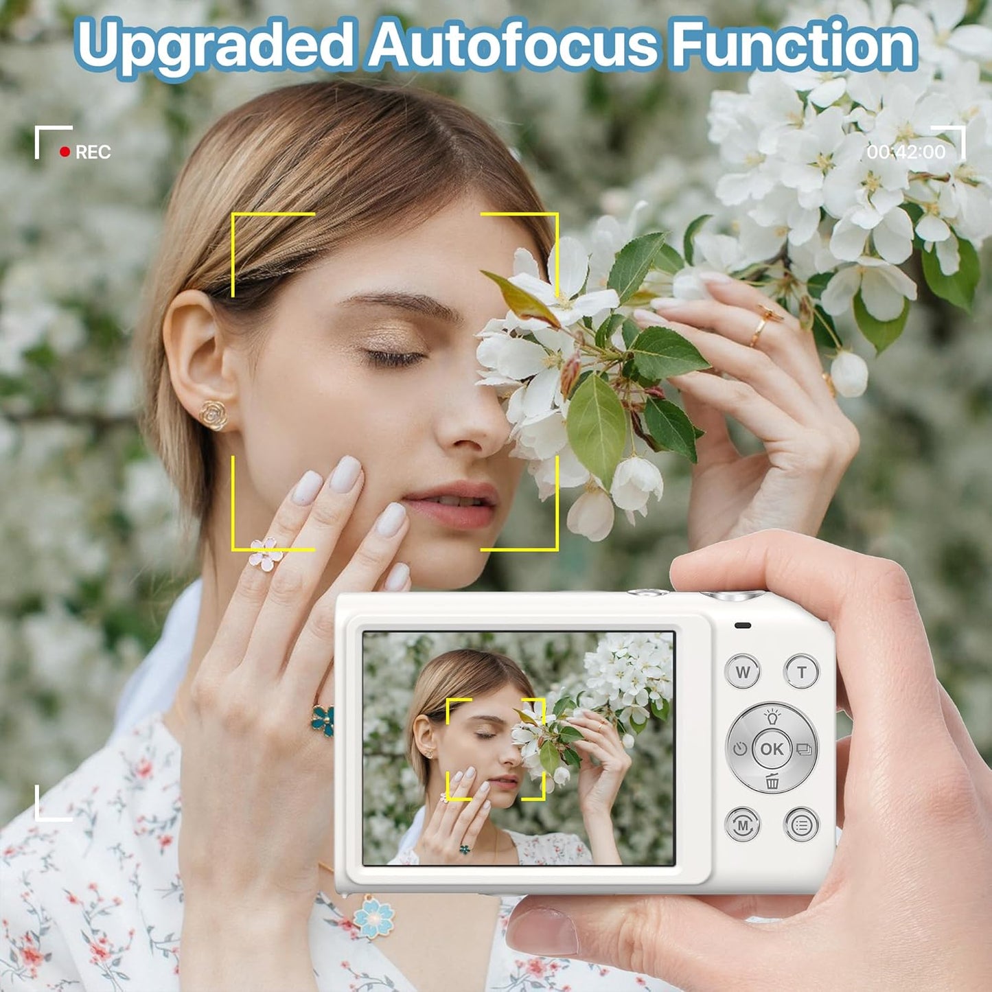 Digital Camera, 4K Vlogging Camera for YouTube Autofocus 48MP UHD Cameras for Photography with Anti-Shake, 16X Digital Zoom Point and Shoot Digital Camera with 32GB Card for Teens Adult Beginner-White