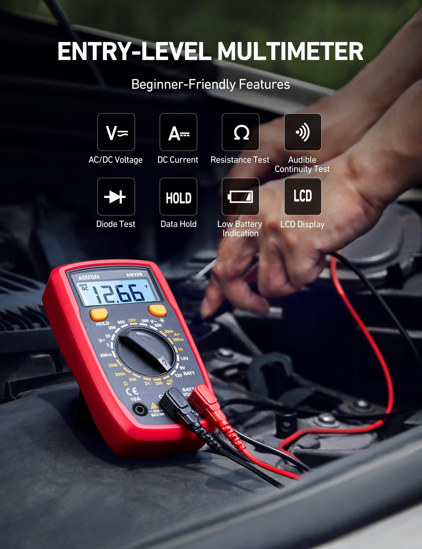 AstroAI Digital Multimeter Tester 2000 Counts with DC AC Voltmeter and Ohm Volt Amp Meter; Measures Voltage, Current, Resistance, Continuity and Diode, Blue