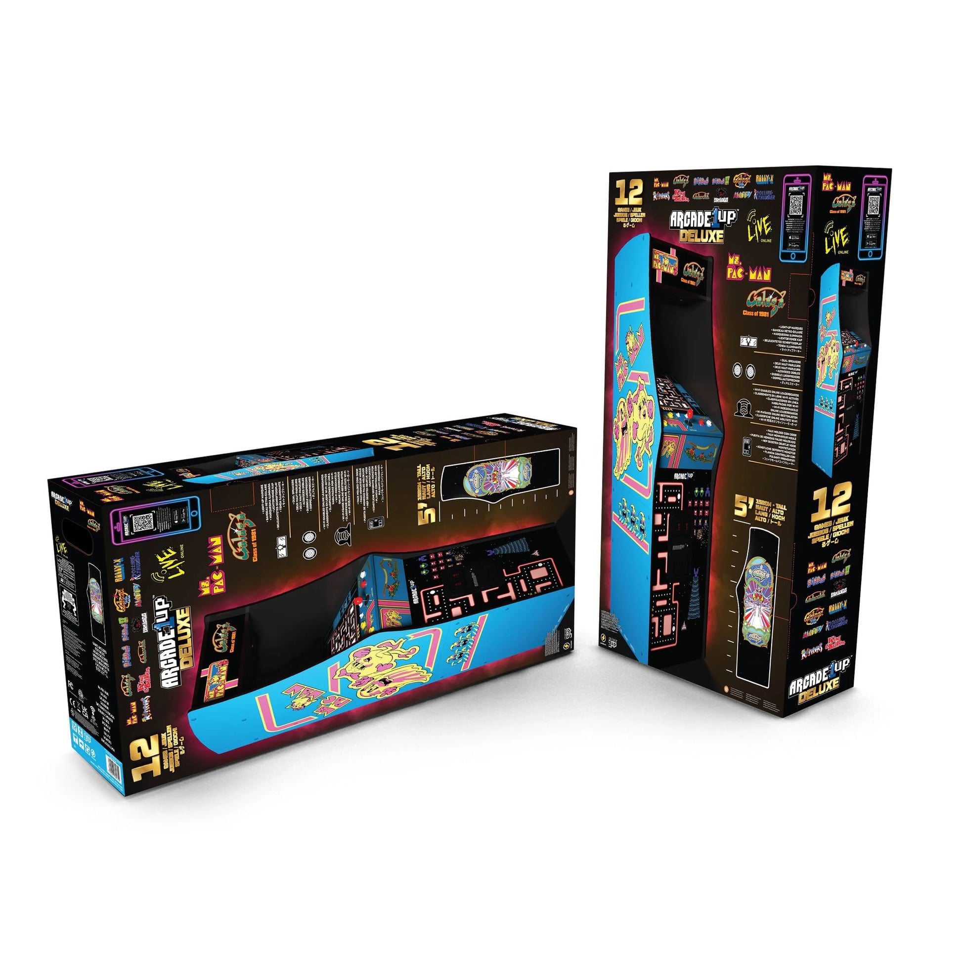 Ms. PAC-MAN & GALAGA Class of ‘81 Deluxe Arcade Game, Built for Your Home, with 5-Foot-Tall Full-Size Stand-Up Cabinet, 12 Classic Games, and 17-Inch Screen