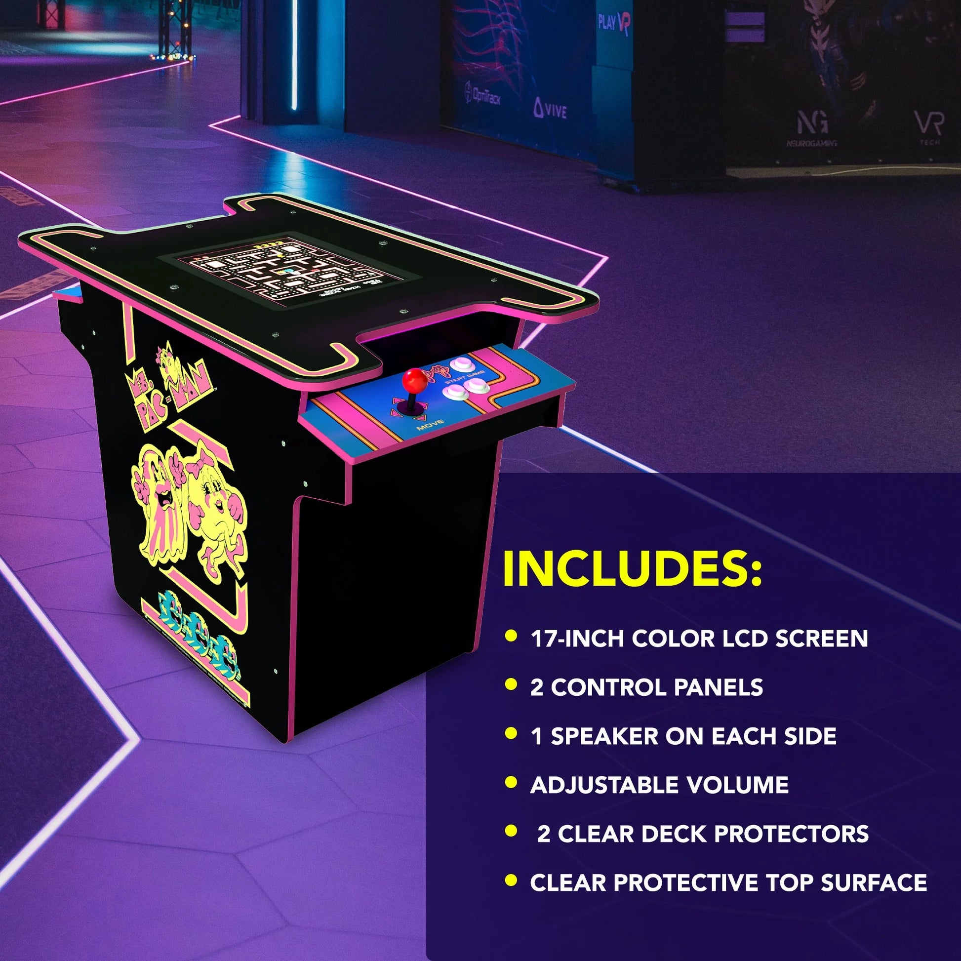 Ms. PAC-MAN Head-To-Head Arcade Table with 12 Games in 1, Black