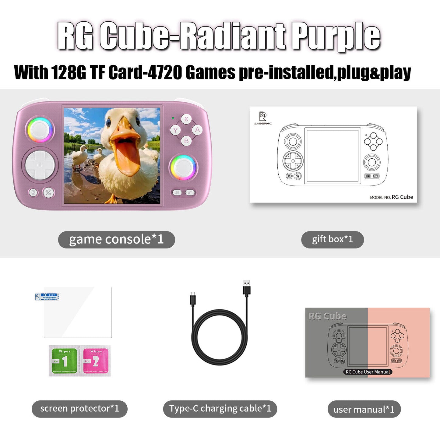 ANBERNIC RG Cube 3.95' IPS Handheld Game Console RGB Android 13 256G 9K+ Games