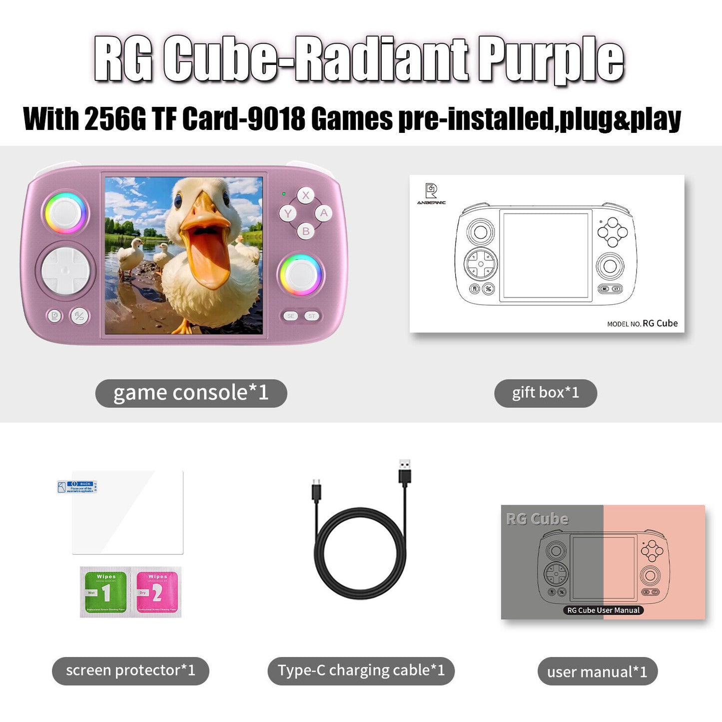 ANBERNIC RG Cube 3.95' IPS Handheld Game Console RGB Android 13 256G 9K+ Games